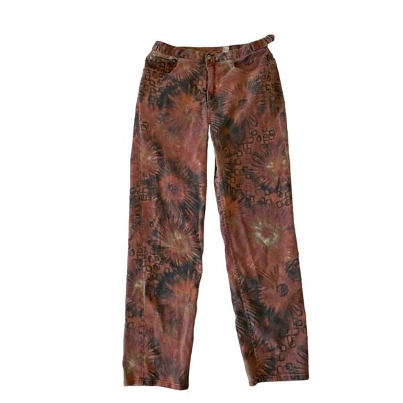 Vintage Chico Design Tie Dye Floral Jeans 90s Size 10 Y2K Pants Straight Leg - Picture 1 of 13